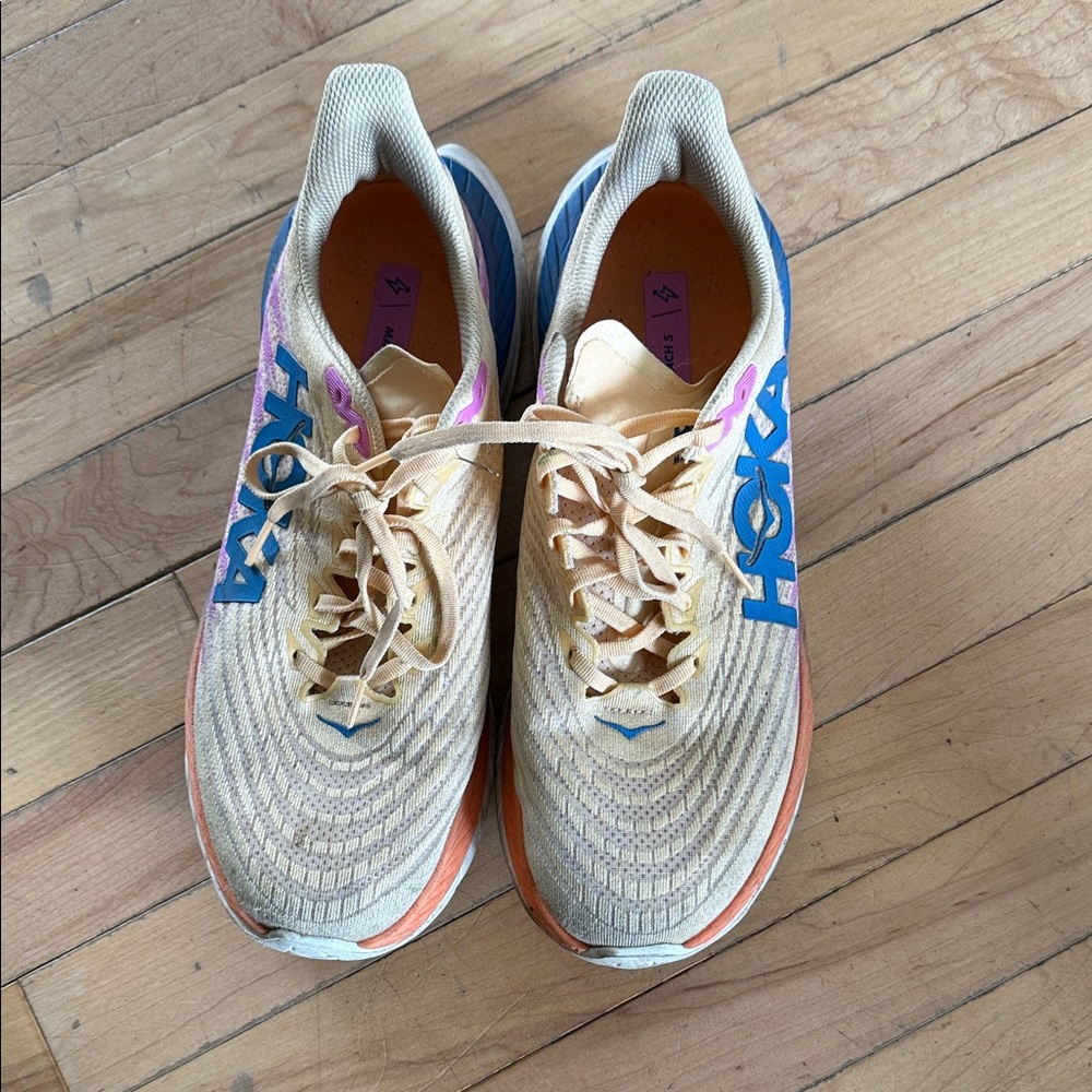 Hoka One One Women's Beige and Blue Athletic Shoes